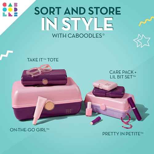 Caboodles Pretty in Petite Makeup Box, Hard Plastic Organizer Box, 2 Swivel Trays, Fashion Mirror, Secure Latch for Safe Travel