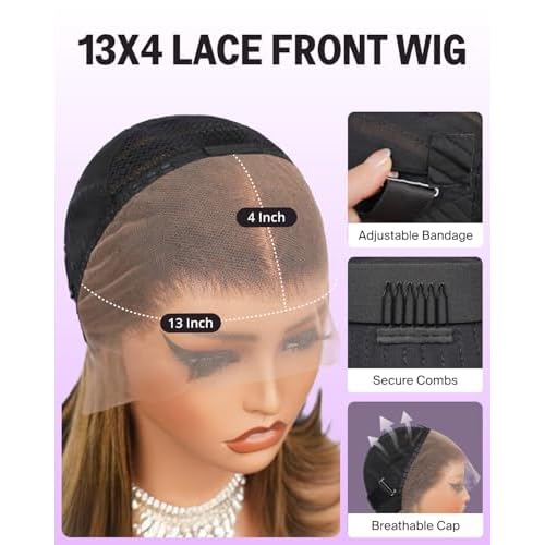 Highlight Ombre 13x4 HD Lace Frontal Wig Human Hair Pre Plucked Pre Cut Lace 210% Density Balayage Straight Short Bob Wigs for Women 12 Inch