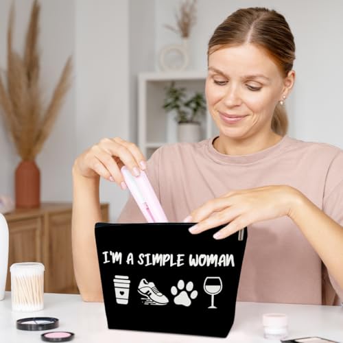 Running Gifts Makeup Bag, I'm A Simple Woman Cosmetic Bag for Purse, Gifts for Women Runner Dog Coffee Lovers, Birthday Present for Sister BFF Female