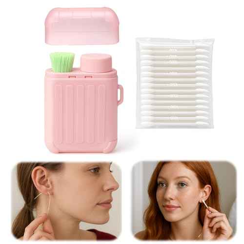 XANGNIER Ear Piercing Cleaner,Ear Piercing Cleaning Kit,Earring Hole Piercing Aftercare Cleaning Tool Set with 240pcs Disposable Ear Piercing Cleaner Floss,50pcs Cotton Swabs for Girls Women Men,Pink