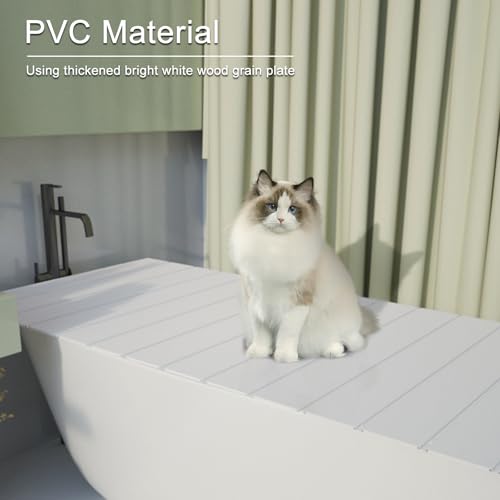 Bathtub Tray, Foldable Anti-dust Bathtub Cover Bath Insulation Cover, PVC Shutter Bath Lid Fit Most Tubs, Can Store Wine Glass, Books, Tablets, Cellphones (White, 150¡¿70¡¿0.6CM)