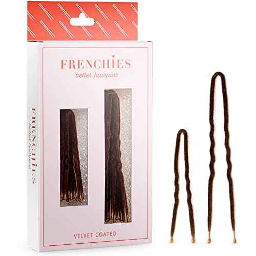 Frenchies French Twist Hair Pin, Ultra Flocked Extra Soft French Hair Pins for Women, Wedding, Updo Extensions, or Wig, 20 Count, Brown