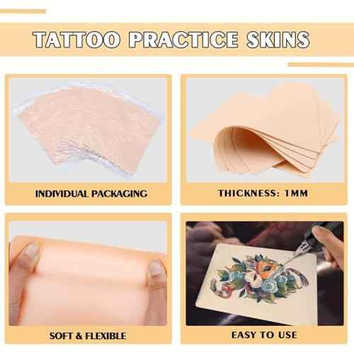 Tattoo Skin Practice - Jconly 10Pcs Blank Tattoo Fake Skin Double Sides Tattoo Practice Skin 7.4x5.6" Tattooing and Microblading Eyebrow Practice Skin for Beginners and Experienced Artists