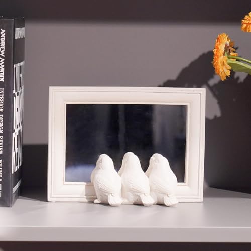 Cynkeyee Bird Decor Table Decoration - Console Table Centerpieces Decorative Square Shaped Makeup Mirror Small Tabletop Mirror for Farmhouse Vintage Vanity Mantel Shelf Bedroom 8.25x2.25x6 Inch