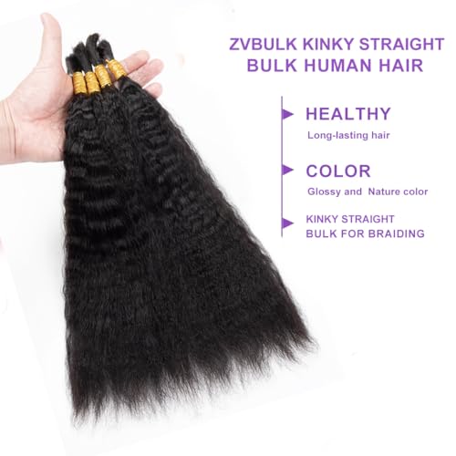 Kinky Straight Human Braiding Hair For Boho Braids Wet and Wavy Bulk Human Hair No Weft 100g (1Pack-4PCS) Yaki Straight For Micro Braiding (Kinky Straight£¨#1B), 24 Inch)