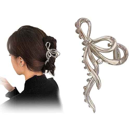 Pearl Metal Hair Clips For Women£¬Silver Hair Clips With Bow tie Style Non-Slip Metal Hair Claw Clips £¬ Easy Pulling Up Your Hair Accessories for Women & Girls