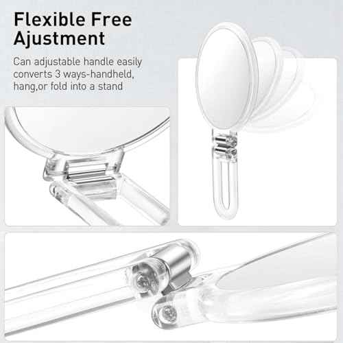 LFOYOU Magnifying Handheld Mirror Double Sided, 1X 15X Magnification Hand Mirror, Travel Folding Held Adjustable Rotation Pedestal Makeup Desk Vanity Mirror