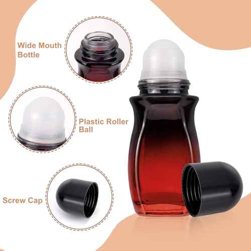 Ellbest 4Pcs Rollerball Bottles Set 50ml Gradient Red Glass Deodorant Roller Bottle with Plastic Roller Ball and 2Pcs Opener Perfume Roll On Bottles Deodorant Containers for Essential Oils (Black Lid)