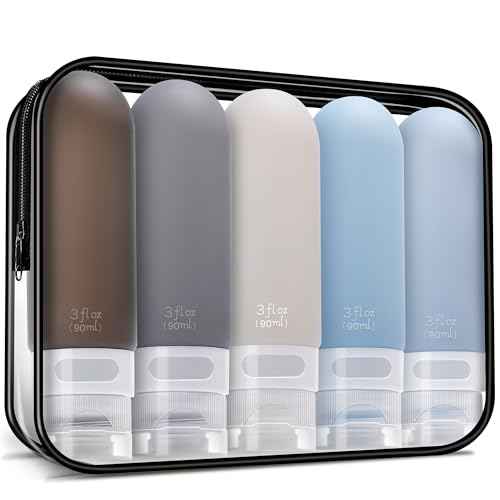 Travel Bottles for Toiletries,3oz Leak Proof Squeezable Travel Size Containers, 5 Pack TSA Approved Travel Essentials for Shampoo Conditioner,Silicone,Black Pack