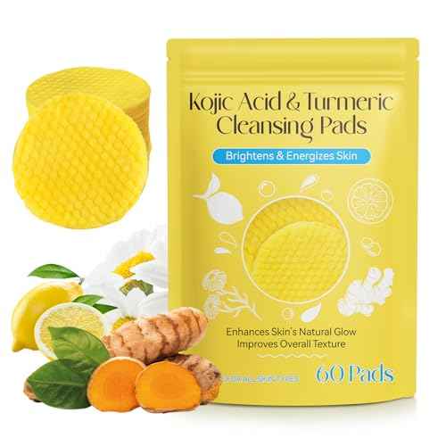 Kojic Acid and Turmeric Cleansing Pads for Face 60Pcs, Turmeric Face Scrub Pads, Cleansing & Exfoliation Balance Skin Oil & Water