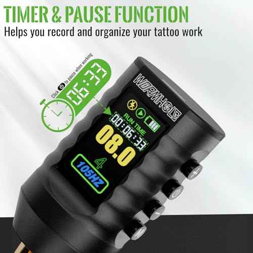 Wormhole Wireless Tattoo Power Supply Rechargeable Cordless Tattoo Battery Pack 1800mAh Portable Tattoo Battery RCA Lithium Battery with LED Digital Display For Tattoo Pen Rotary Tattoo Machine WB14-A