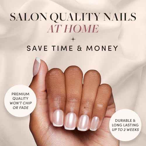Glamnetic Press On Nails - La Perle | Semi-Transparent Squoval French Tip Nails, Salon Quality | 15 Sizes - 30 Nail Kit with Glue