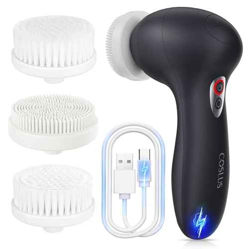 COSLUS Facial Cleansing Brush Face Scrubber: 3 in 1 Bi-Directional Electric Spin Brush for Removing Blackhead, Exfoliating, Massaging - Rechargeable Waterproof, 3 Adjustable Speeds for Men & Women