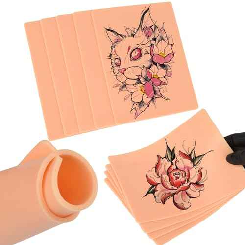 3MM Tattoo Practice Skin - 5pcs Double Sides Thick Fake Skin for Practicing, Soft Silicone Tattoo Eyebrow Practice Skins for Beginner & Experienced Artists