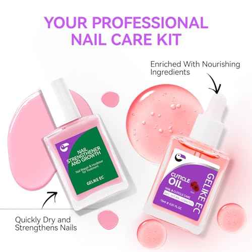 Gelike EC Colorful Nail Growth Kit: Pink Nail Hardener & Rose Nail Growth Oil Set - Strengthen Brittle Nails with Floral Scent - Natural Acrylic Formula - Gift for Women Brides