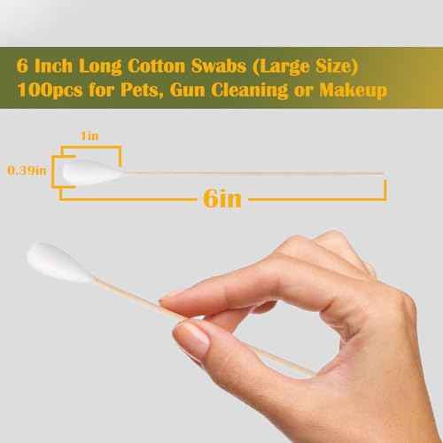 6 Inch Long Large Size Cotton Swabs 100PCS,Bamboo Sticks & Highly Absorbent Tipped Applicators for Pet Care