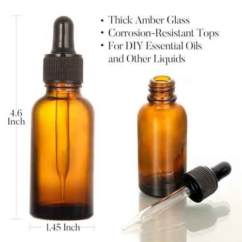 4 Pack, 2 oz Bottles with Dropper & 1 Funnel & 4 Labels - Essential Oils Bottles for Health, Personal Care & Beauty - 60ml Thick Dark Amber Glass Tincture Bottles, Refillable Cosmetic Containers