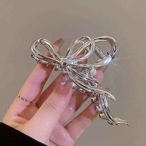 Pearl Metal Hair Clips For Women£¬Silver Hair Clips With Bow tie Style Non-Slip Metal Hair Claw Clips £¬ Easy Pulling Up Your Hair Accessories for Women & Girls