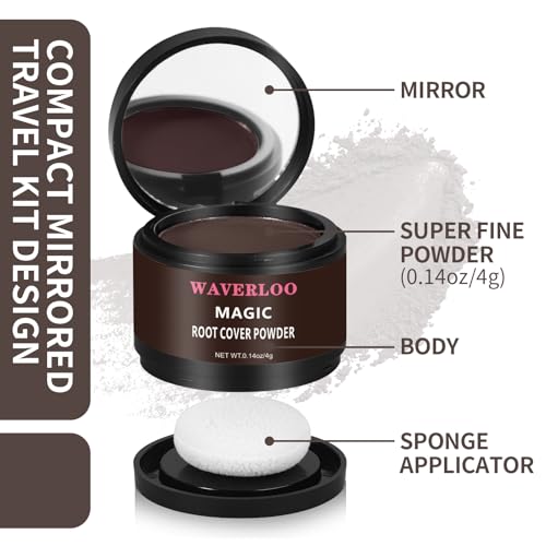 Waverloo Magic Root Cover Up Instantly Conceals High Forehead & Hair Loss - Sweat & Waterproof Root Touch Up Hair Powder for Women & Men (Dark Brown, 4g)