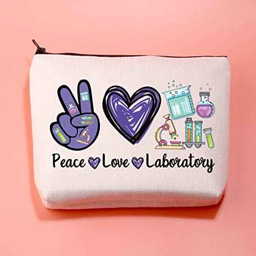 JXGZSO Lab Technician Makeup Bag Gift For Science Lovers Peace Love Laboratory Cosmetic Bag Biology Teacher Gift
