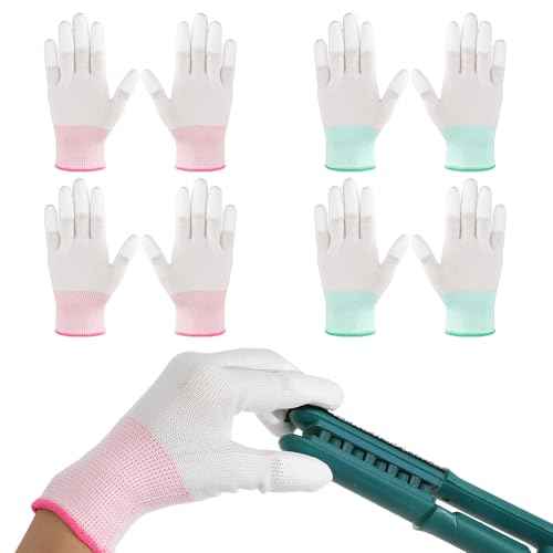 4 Pairs Heat Gloves for Hair Styling - Heat Resistant Gloves for Curling Iron & Wand, Nylon + PU, Green & Pink