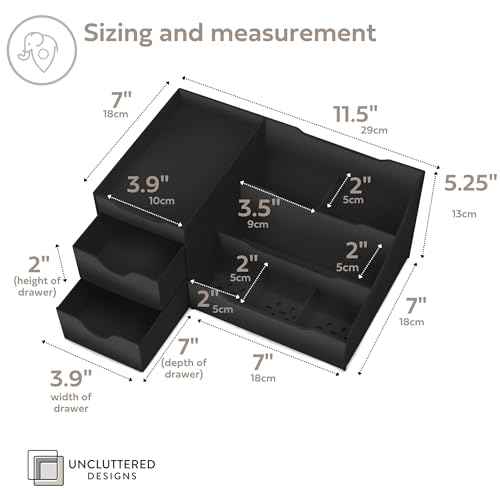 Uncluttered Designs Large Black Vanity Organizer - Countertop Mens Organizer With Drawers for Cologne, Deodorant, Beard, Shaving Lotion, Perfume & Skincare - Perfect for Bathroom & Bedroom Storage