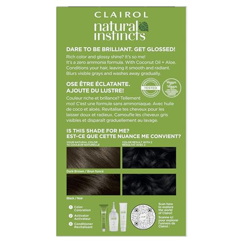 Clairol Natural Instincts Demi-Permanent Hair Dye, 2 Black Hair Color, Pack of 1