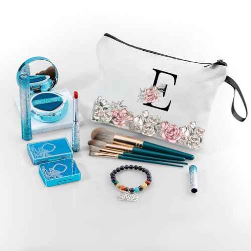 Personalized Makeup Bag for Teen Girls,Gifts for Sisters from Sisters Adult,personalized gifts for girls,Mother Birthday Gifts,Monogrammed Makeup Bag,Letter E