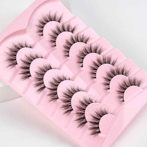 Lashes Natural Cat Eye Lashes Wispy Eyelashes 15mm False Eyelashes Wispy Lashes 3D Volume Strip Eyelashes Thin Cotton Band Soft Fake Eyelashes False Lashes Pack 7 Pairs Siligli