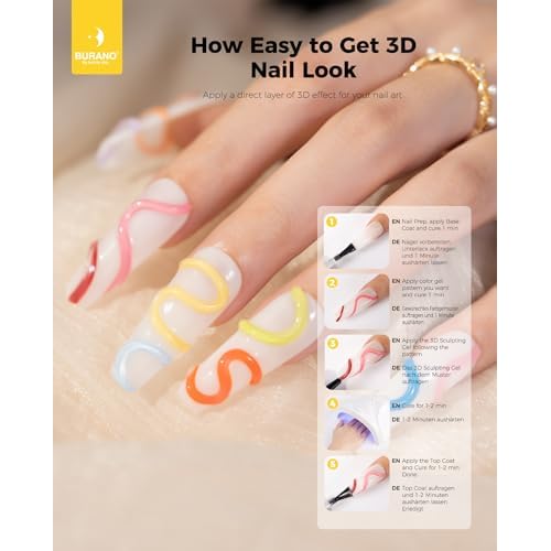 BURANO 3D Clear Nail Sculpting Gel, 15G Nail Glue Gel for Nail Art Designs, Clear Gel Polish Molding Gel for Drawing, Liner Gel for Sculpture and Decoration (1 Bottle)