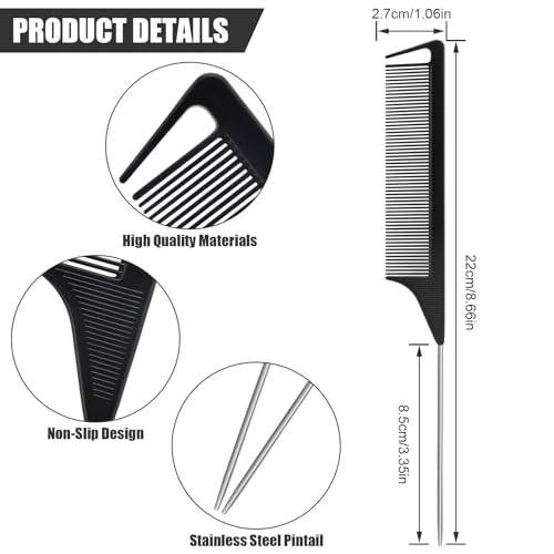 NICEMOVIC 36 Pack Rat Tail Parting Rattail Braiding Combs Bulk for Women, Parting Combs for Braiding Hair, Individually Wrapped Braider Essentials Barber Supplies Accessories Tools (Black)