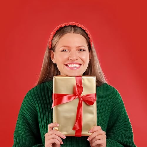 2pcs Christmas Headbands for Women Bright Silk Braided Headbands Green Red Braided Hair Band