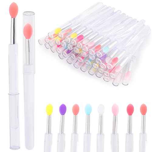 40Pcs Silicone Lip Brushes with Cap, Reusable Applicator Brushes for Eyeshadow, Lip Gloss Mask Cream