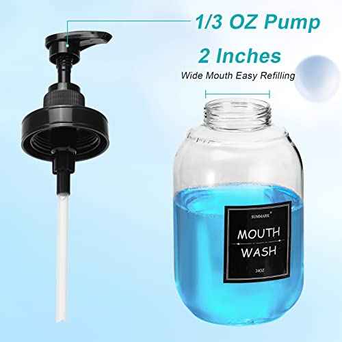 Mouthwash Dispenser for Bathroom,Mouth Wash Pump Bottle with Stainless Steel Cup Holder,24 OZ Refillable Clear Mouthwash Container,BPA Free,Black