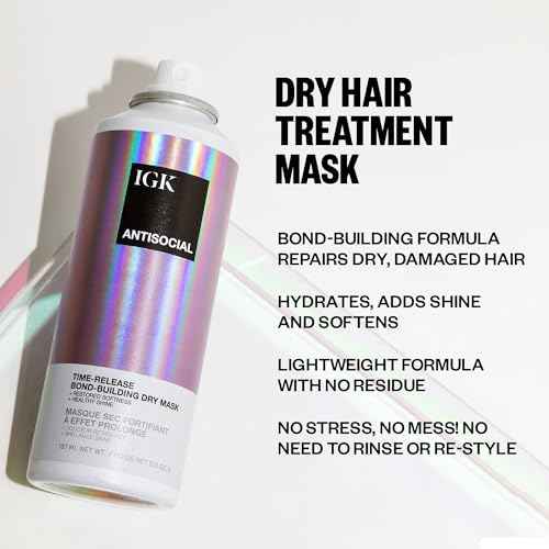 IGK Antisocial Bond-Building Dry Hair Mask, overnight dry hair mask for damaged hair, revive healthy hair, hair treatment, product for hair breakage, vegan protein treatment 5 Oz