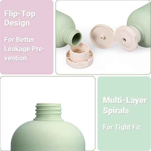 ASEVAT 13.5oz 4Pcs Green Plastic Refillable Travel Shampoo and Conditioner Bottles Plastic Refillable Travel Shampoo Bottles with Flip Cap Shampoo and Conditioner Dispenser