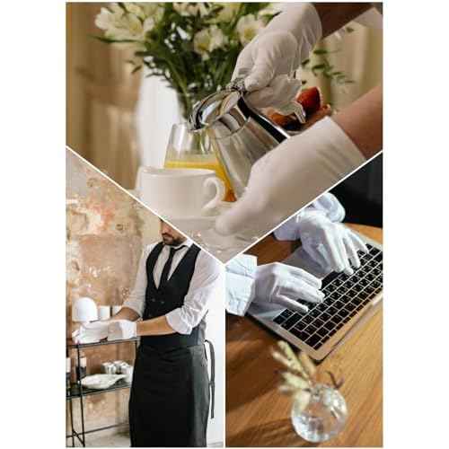 12 Pairs White Cotton Gloves For Dry Hands and Eczema,Soft Breathable Stretchy Working Gloves for coins, Jewelry,Moisturizing Glove for Women and man