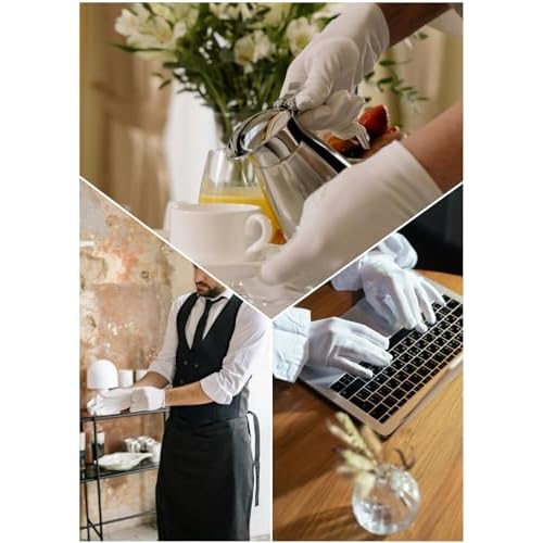 12 Pairs White Cotton Gloves For Dry Hands and Eczema,Soft Breathable Stretchy Working Gloves for coins, Jewelry,Moisturizing Glove for Women and man
