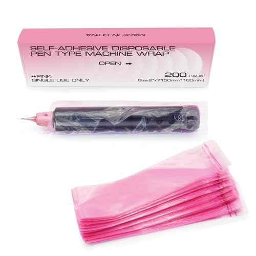 200pcs Wireless PMU Pen Machine Covers Self-adhesive PMU Supplies for Permanent Makeup Microneedling Tattoo Machine Pen Type Bag Sleeves(Pink 2¡± x 7.2¡±)
