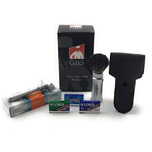 G.B.S Safety Razor, Matte Silver Finish Adjustable Tension and Friendly Shave Brush Badge Bristles Leather Protective Razor Blades