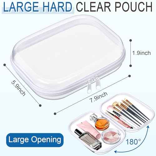 Sanwuta 6 Pcs Clear Hard Zipper Case Hard Plastic Zipper Pouches Makeup Bag Pencil Pouches Transparent Cases for Snacks Plastic Storage Organizer Box for Travel(Clear,7.87 x 5.9 x 2 Inch)