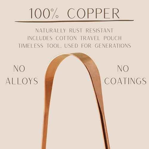 Copper Tongue Scraper for Adults ? 100% Pure Copper Tongue Cleaner for Fresh Breath & Oral Hygiene ? Ayurvedic Tongue Scraper with Travel Pouch ? Handcrafted in India by Nude Ritual