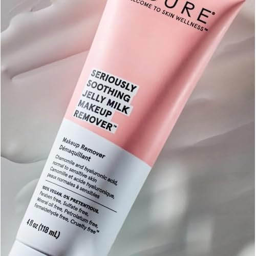 Acure Seriously Soothing Jelly Milk Makeup Remover - Waterproof Make Up Removal for Normal to Sensitive Skin - Moisturizing Finish - Milky Texture with Chamomile & Hyaluronic Acid -100% Vegan- 4 Fl Oz