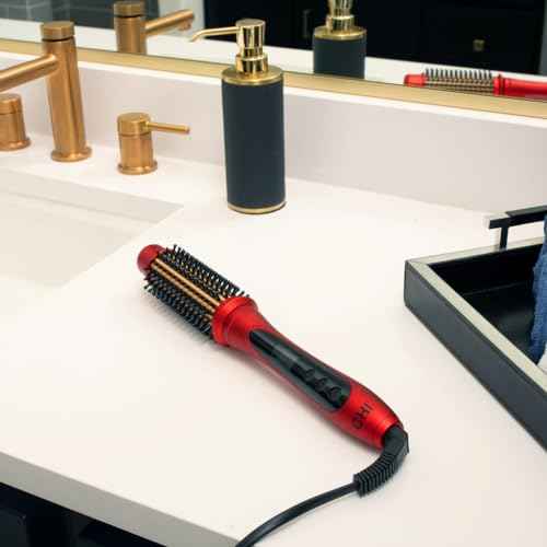 CHI Tourmaline Ceramic Series Heated Round Brush, Reduces Frizz & Adds Shine To Hair, Adjustable Temperature & Automatic Shut-Off, 1.25" Barrel, Ruby Red