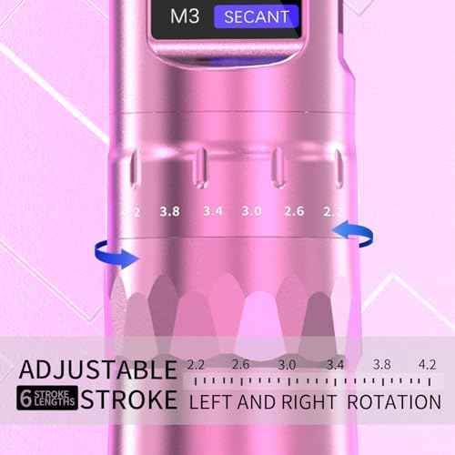 Wireless Tattoo Pen Machine Kit - Adjustable 6-Stroke Tattoo Machine with 1200mAh Power Supply and Digital LCD Display Rotary Tattoo Machine/Tattoo Starter Kit for Beginners (Pink)