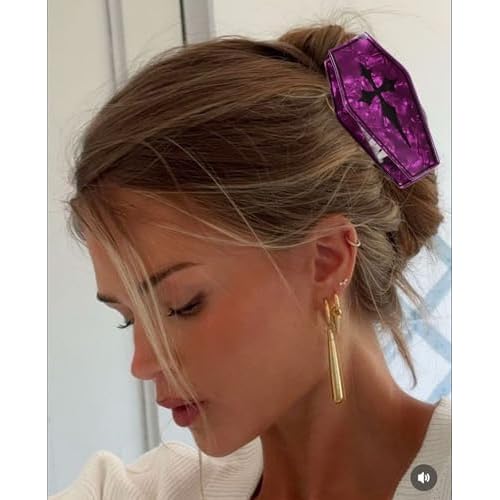 Gothic Coffin Hair Clips Halloween Deep Purple Coffin Hair Claw Clips Non-slip Jaw Clips Large Acrylic Hair Barrette Y2K Retro Strong Hold Hair Clamp Clip Funny Hair Accessories for Women Hair Styling