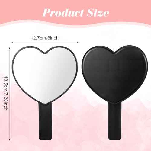 Heart-Shaped Handheld Mirror with Handle, Portable Travel Makeup Hand Mirror Decorative Mini Heart Cosmetic Lash Mirror for Women Girls (Black)