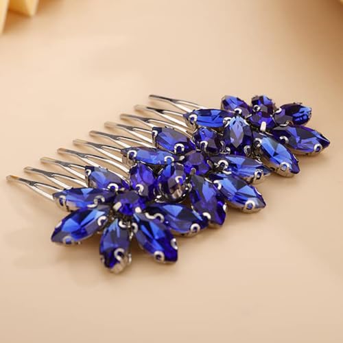Crystal Flower Hair Comb for Women Girls Prom Crystals Hair Comb Wedding Headpiece for Bride Bridemaid Flower Girls BLUE