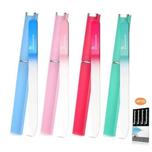 4 Pack Glass Nail Files with Case,Crystal Glass Fingernail Files,Double Sided Glass Nail File,Nail Care Nail File,Gifts for Women and Girls,Individual Packaging