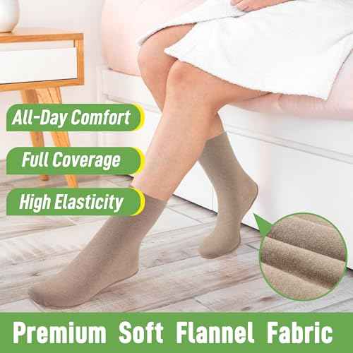 2 Pack Castor Oil Pack Wraps for Feet Organic Cotton Reusable Castor Oil Foot Ankles Wrap for Women Mid-Crew Socks Khaki(Oil Not Include)